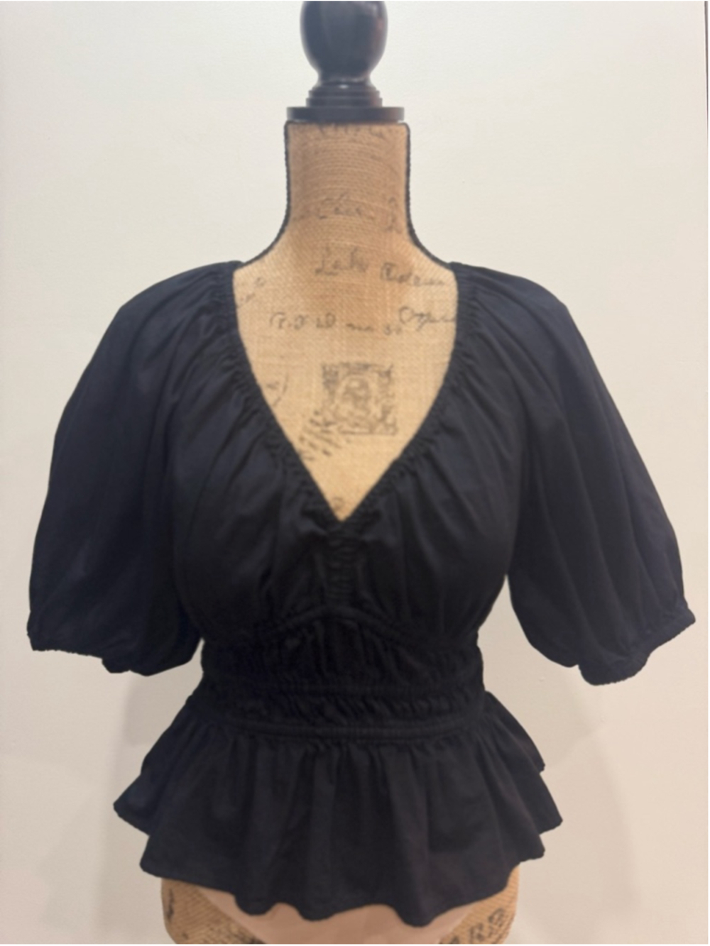 Old Navy Black Babydoll Milkmaid Puff Sleeve Top Small Black Poplin Regency